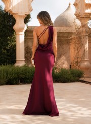 ΦΟΡΕΜΑ MAXI ONE SHOULDER BACKLESS BORDEAUX 26465 Κοκτέιλ Φορέματα