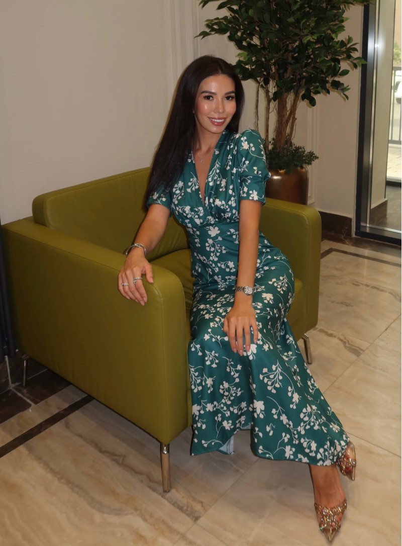 ΦΟΡΕΜΑ MIDI FLORAL ΠΡΑΣΙΝΟ 26482 Κοκτέιλ Φορέματα