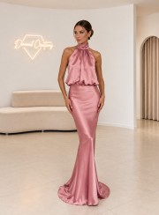ΦΟΡΕΜΑ MAXI HALTER NECK ROSE 26486 Κοκτέιλ Φορέματα