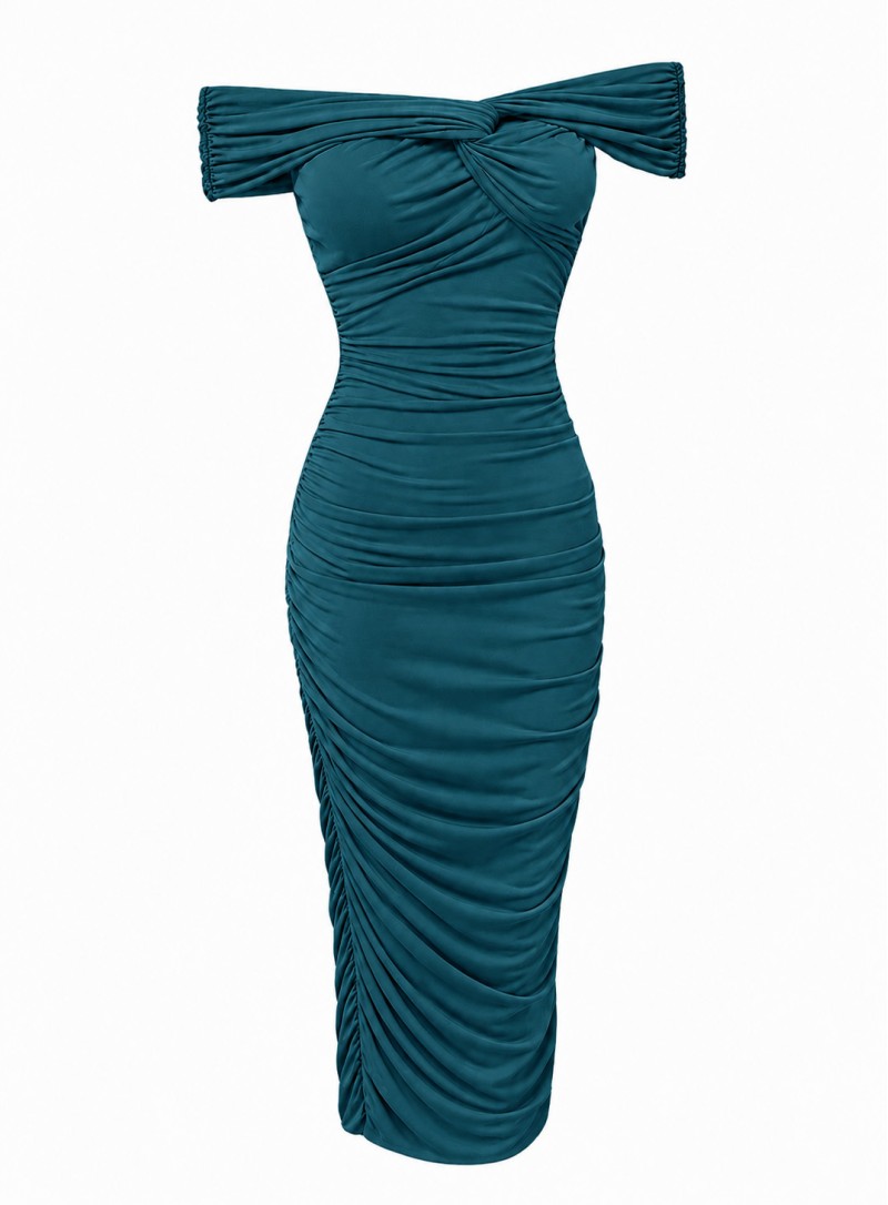 ΦΟΡΕΜΑ OFF SHOULDER KNOT PETROL BLUE 26491
