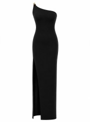 ΦΟΡΕΜΑ ONE SHOULDER CHAIN ΜΑΥΡΟ 26492 Κοκτέιλ Φορέματα