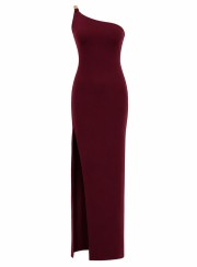 ΦΟΡΕΜΑ ONE SHOULDER CHAIN BORDEAUX 26492 Κοκτέιλ Φορέματα