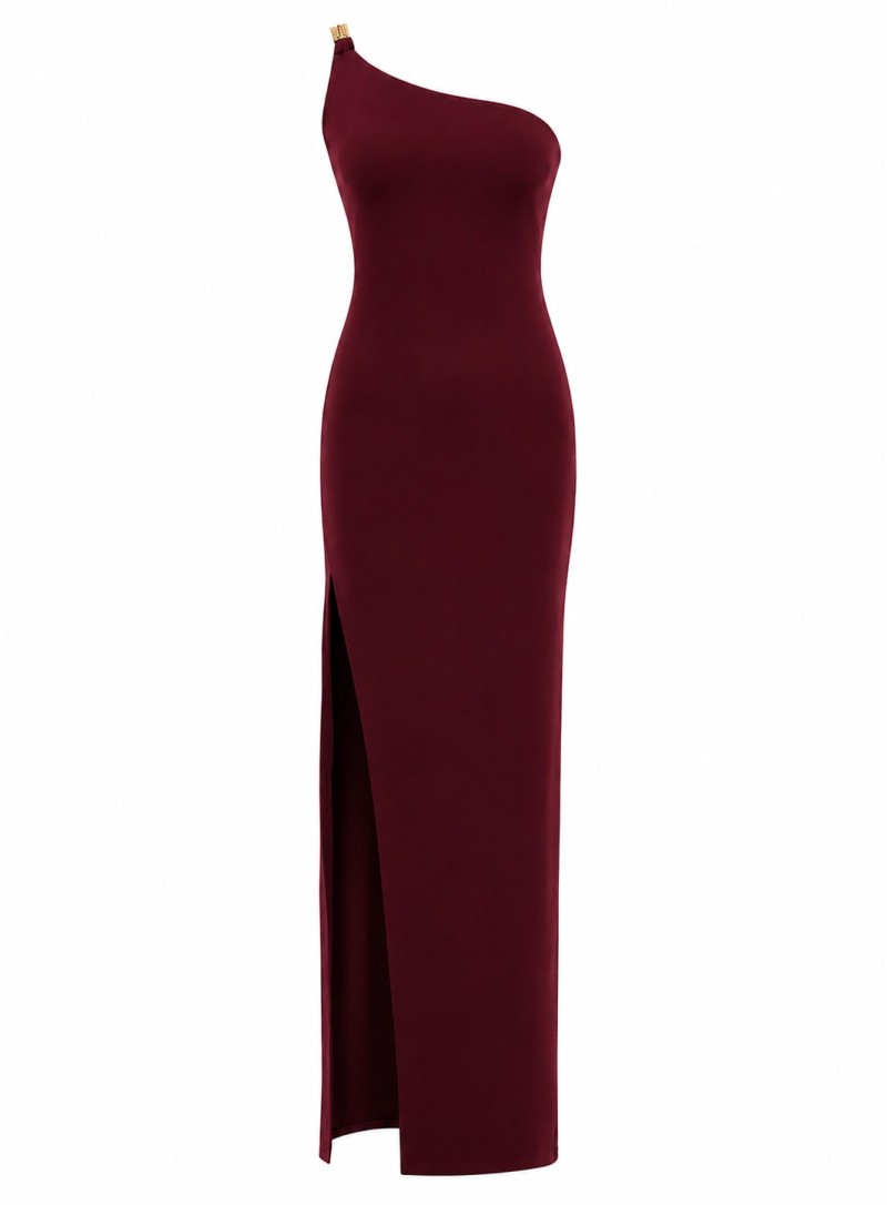 ΦΟΡΕΜΑ ONE SHOULDER CHAIN BORDEAUX 26492 Κοκτέιλ Φορέματα
