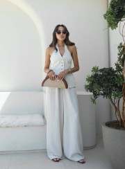 ΣΕΤ ΓΙΛΕΚΟ HALTER ΠΑΝΤΕΛΟΝΙ CREAM 26142 Παντελόνια - Ολόσωμες