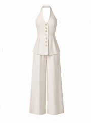 ΣΕΤ ΓΙΛΕΚΟ HALTER ΠΑΝΤΕΛΟΝΙ CREAM 26142 Παντελόνια - Ολόσωμες