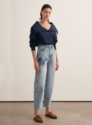 ΤΖΙΝ CROPPED BLUE FLOWER 26218 Παντελόνια - Ολόσωμες