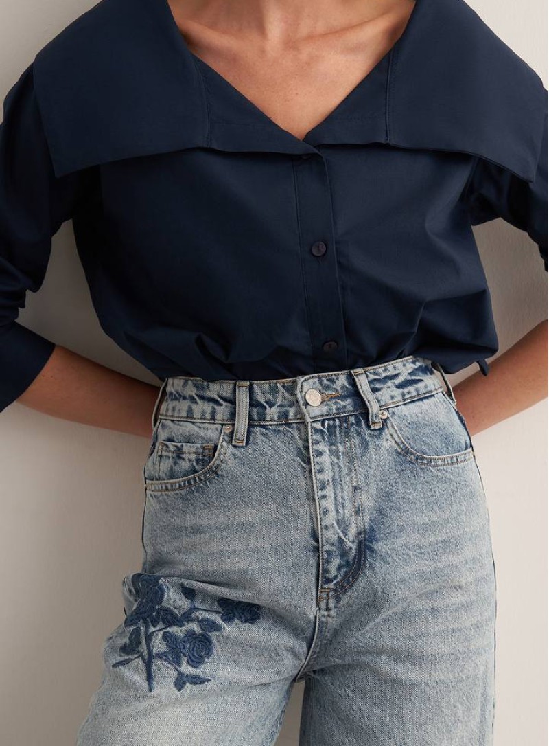 ΤΖΙΝ CROPPED BLUE FLOWER 26218 Παντελόνια - Ολόσωμες