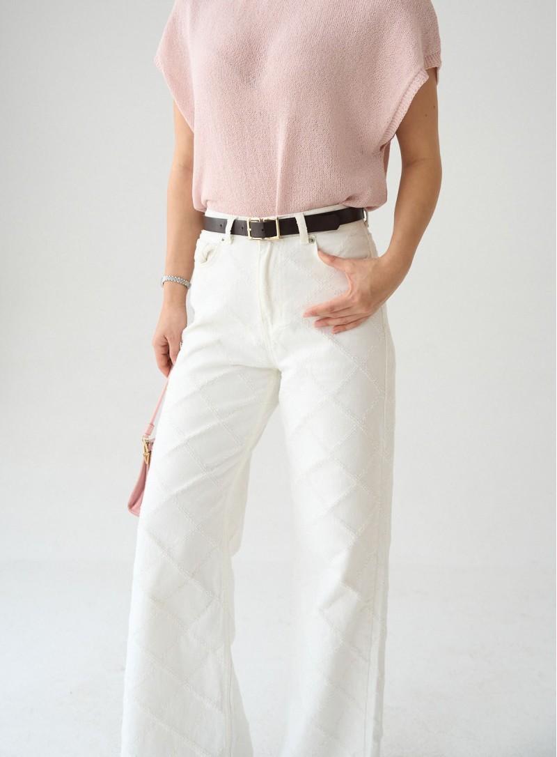 ΤΖΙΝ DIAGONAL CREAM 26220 Παντελόνια - Ολόσωμες