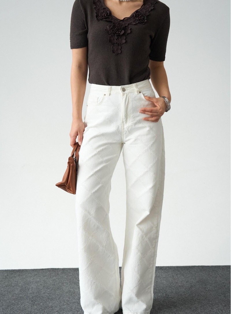 ΤΖΙΝ DIAGONAL CREAM 26220 Παντελόνια - Ολόσωμες