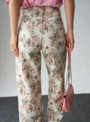 TZIN FLORAL CREAM 26221 Παντελόνια - Ολόσωμες