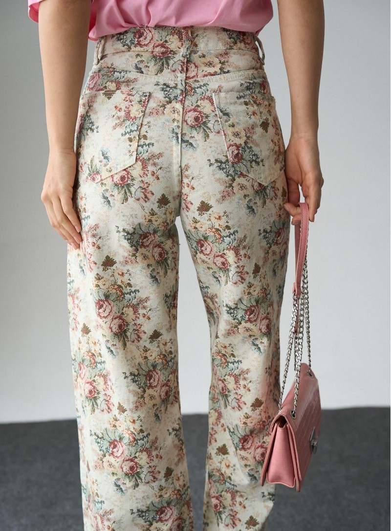 TZIN FLORAL CREAM 26221 Παντελόνια - Ολόσωμες