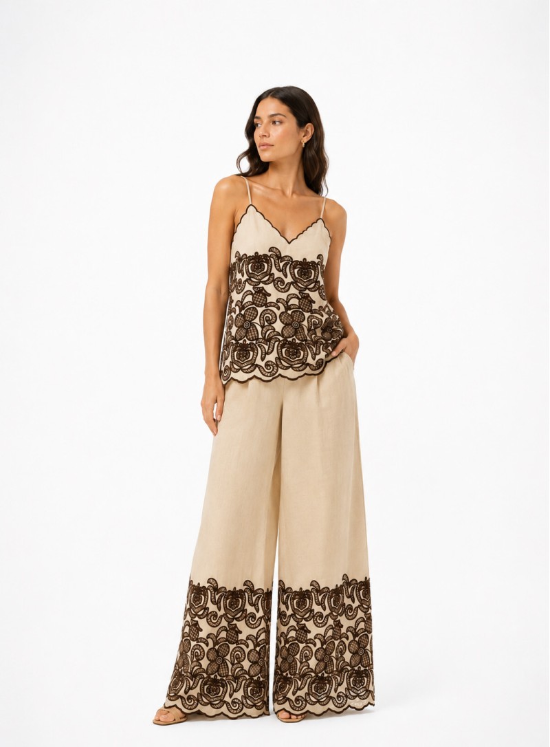 ΣΕΤ ΤΟΠ ΠΑΝΤΕΛΟΝΙ LINEN/LACE ΜΠΕΖ 26223 Παντελόνια - Ολόσωμες