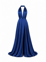 ΦΟΡΕΜΑ MAXI ΜΕ V ΝΤΕΚΟΛΤΕ KAI ΑΝΟΙΧΤΗ ΠΛΑΤΗ NAVY BLUE 26433 Κοκτέιλ Φορέματα