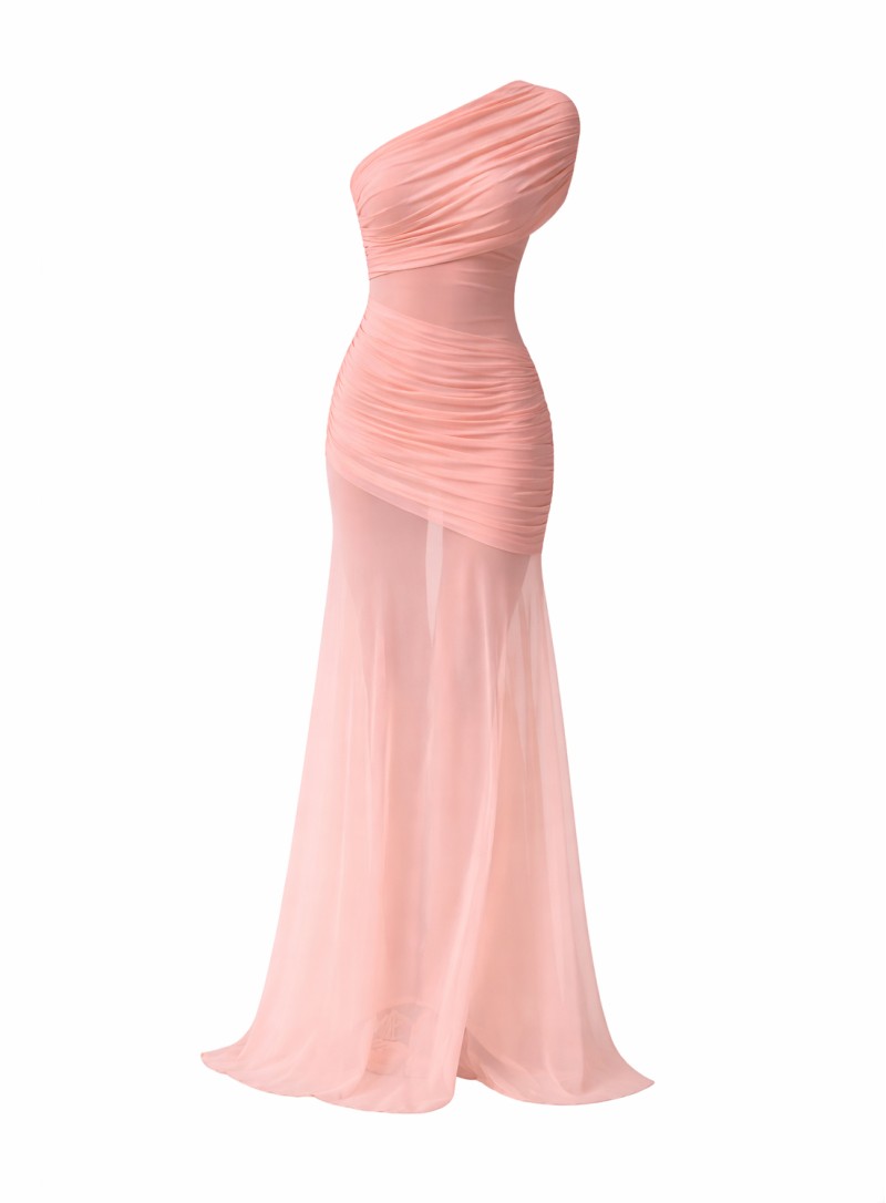 ΦΟΡΕΜΑ MAXI ONE SHOULDER SHEER ΡΟΖ 26437