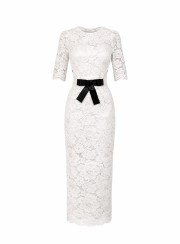 ΦΟΡΕΜΑ MIDI CUT OUT BOW LACE 26438 Κοκτέιλ Φορέματα