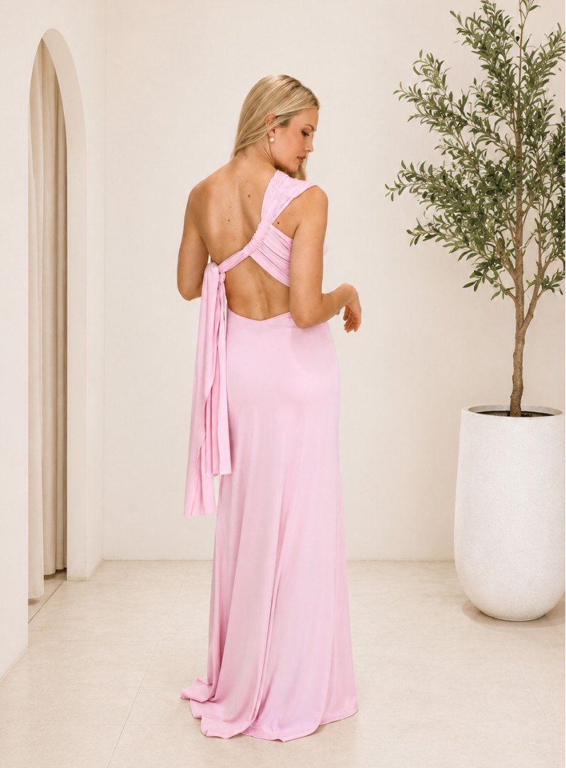 ΦΟΡΕΜΑ MAXI ONE SHOULDER VERSATILE ΡΟΖ 26440 Κοκτέιλ Φορέματα