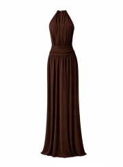 ΦΟΡΕΜΑ MAXI HALTER NECK BACKLESS CHOCOLA 26441 Κοκτέιλ Φορέματα