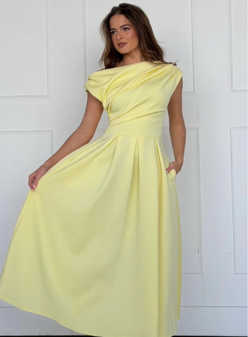 ΦΟΡΕΜΑ MIDI OFF ONE SHOULDER BANANA 26445 Κοκτέιλ Φορέματα