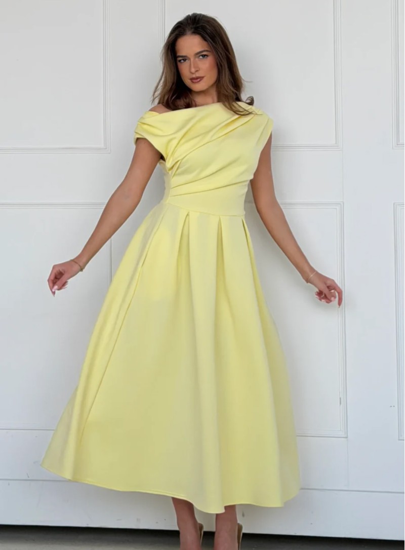 ΦΟΡΕΜΑ MIDI OFF ONE SHOULDER BANANA 26445 Κοκτέιλ Φορέματα