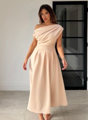 ΦΟΡΕΜΑ MIDI OFF ONE SHOULDER NUDE 26445 Κοκτέιλ Φορέματα