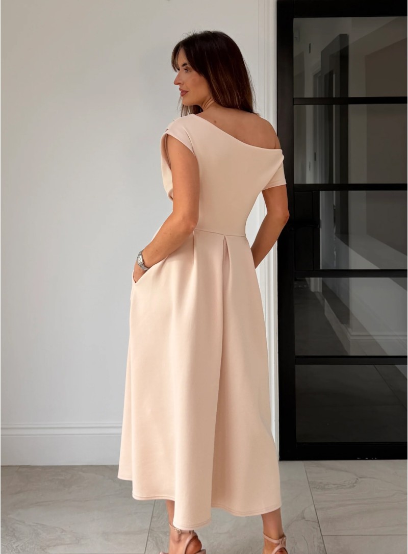 ΦΟΡΕΜΑ MIDI OFF ONE SHOULDER NUDE 26445 Κοκτέιλ Φορέματα