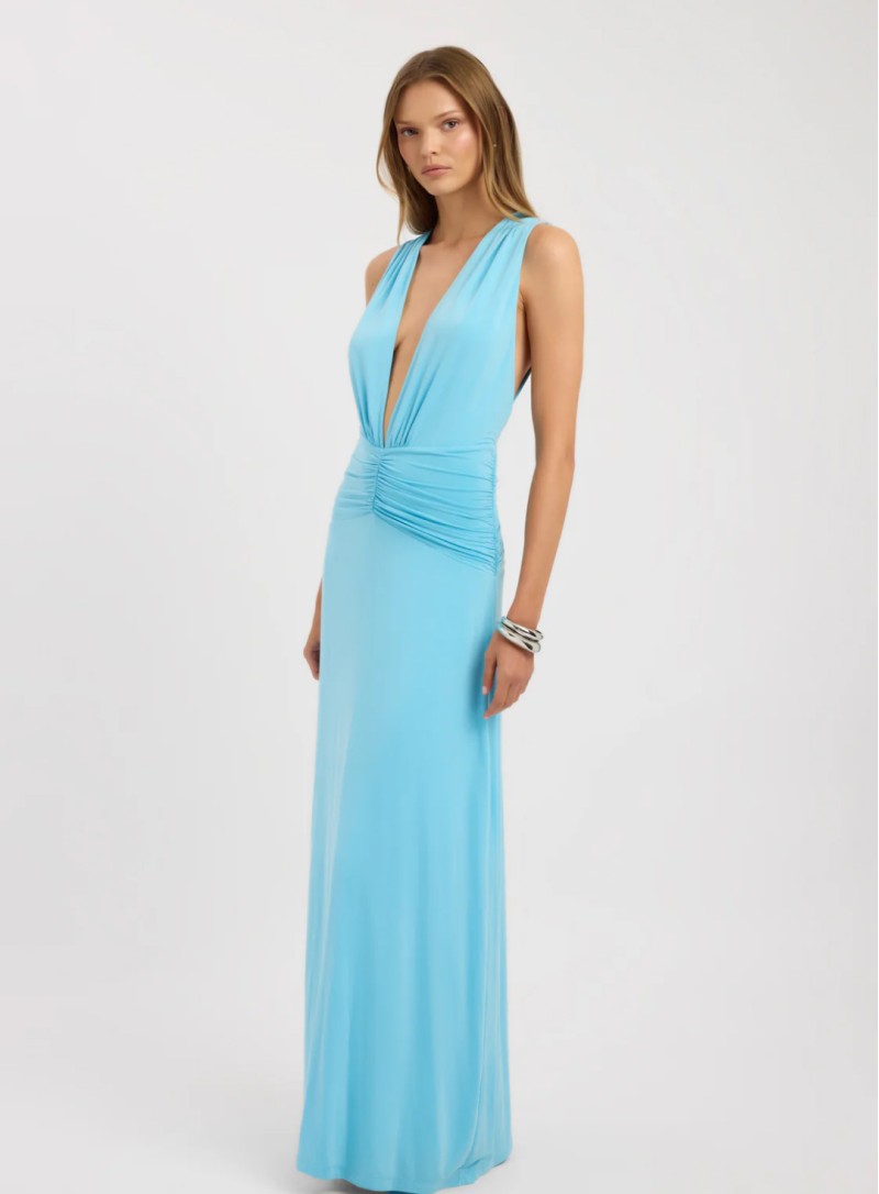 ΦΟΡΕΜΑ MAXI V ΜΕ ΣΟΥΡΕΣ ΣΤΗ ΜΕΣΗ AQUA 26446 Κοκτέιλ Φορέματα