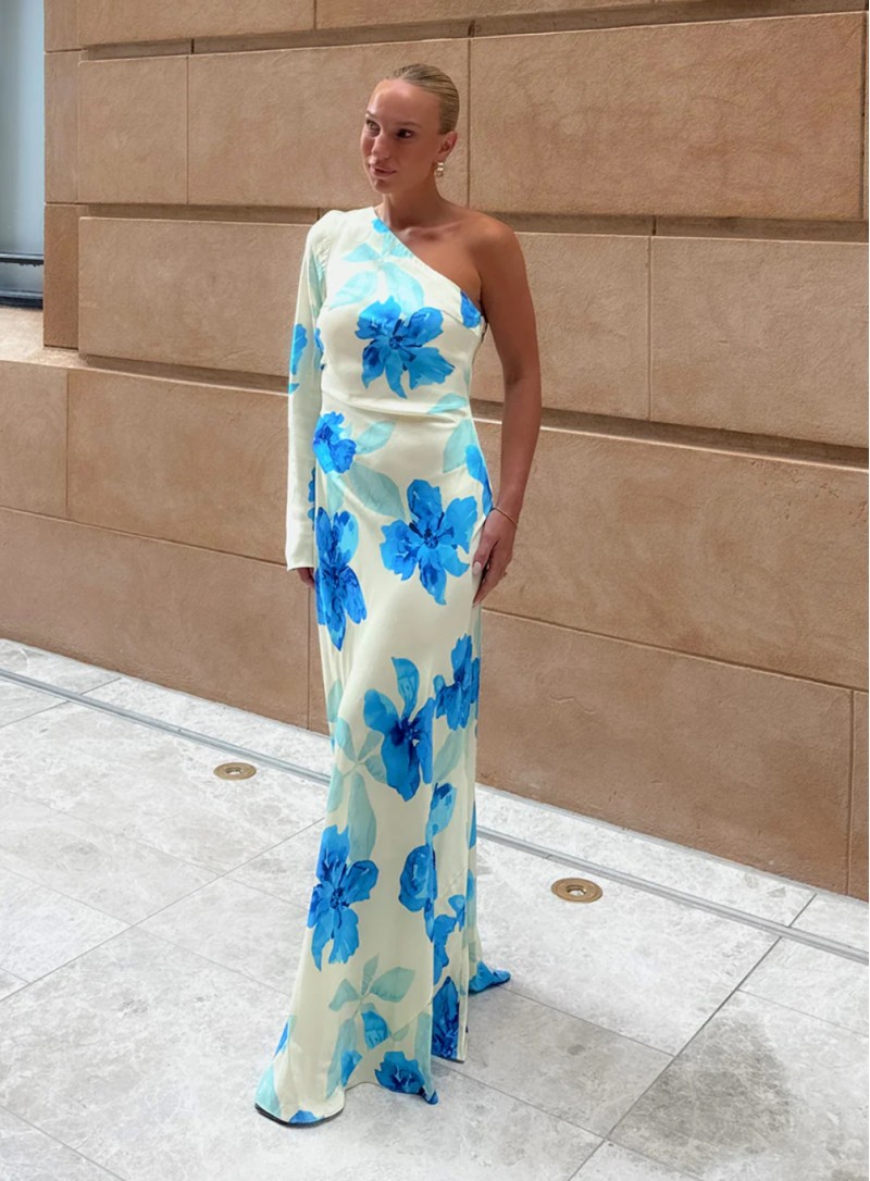 ΦΟΡΕΜΑ MAXI ΜΕ ΕΝΑ ΜΑΝΙΚΙ FLORAL 26453 Κοκτέιλ Φορέματα