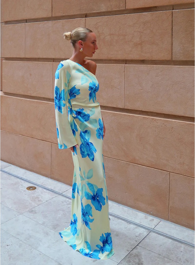 ΦΟΡΕΜΑ MAXI ΜΕ ΕΝΑ ΜΑΝΙΚΙ FLORAL 26453 Κοκτέιλ Φορέματα