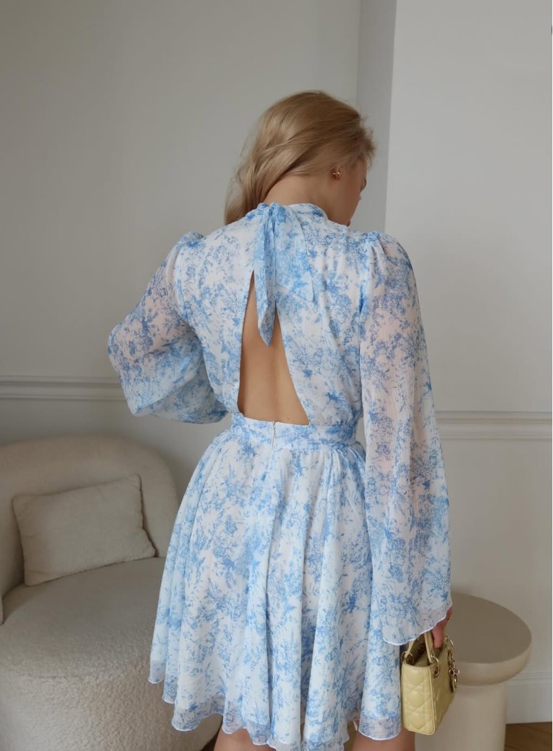 ΦΟΡΕΜΑ MINI FLORAL SERENA ΓΑΛΑΖΙΟ 26454 Κοκτέιλ Φορέματα