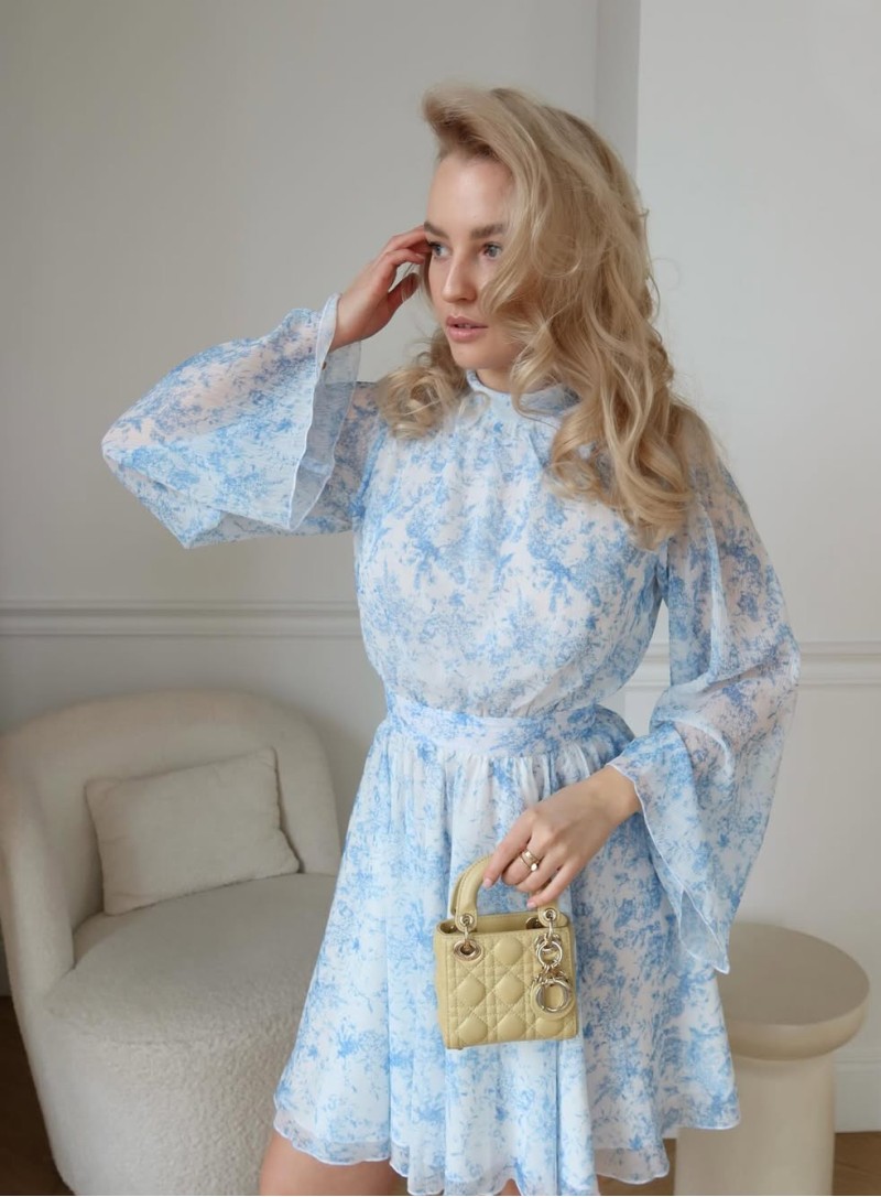 ΦΟΡΕΜΑ MINI FLORAL SERENA ΓΑΛΑΖΙΟ 26454 Κοκτέιλ Φορέματα