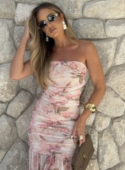 ΦΟΡΕΜΑ MAXI STRAPLESS FLORAL 26456 Κοκτέιλ Φορέματα