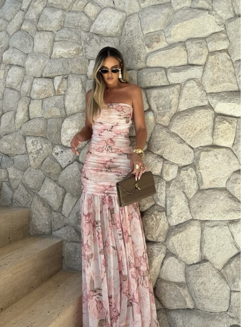 ΦΟΡΕΜΑ MAXI STRAPLESS FLORAL 26456 Κοκτέιλ Φορέματα