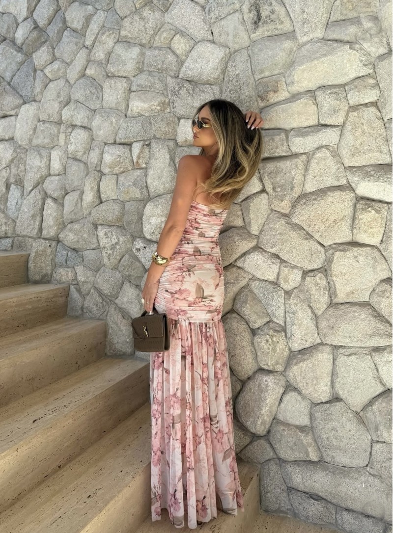 ΦΟΡΕΜΑ MAXI STRAPLESS FLORAL 26456 Κοκτέιλ Φορέματα