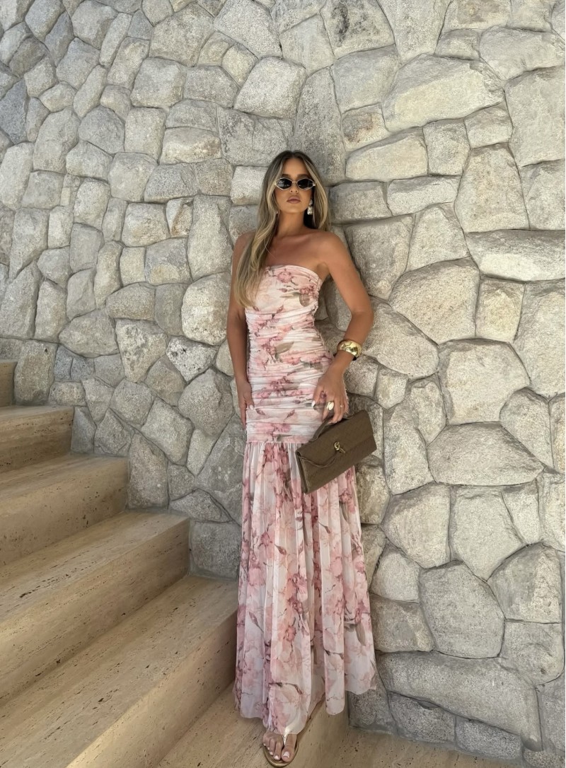 ΦΟΡΕΜΑ MAXI STRAPLESS FLORAL 26456 Κοκτέιλ Φορέματα