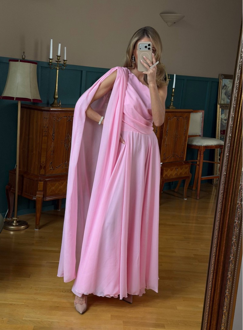 ΦΟΡΕΜΑ ΜΕ ΕΝΑΝ ΩΜΟ ΚΑΙ ΑΕΡΙΝΕΣ ΚΟΡΔΕΛΕΣ ΡΟΖ 26458 Κοκτέιλ Φορέματα