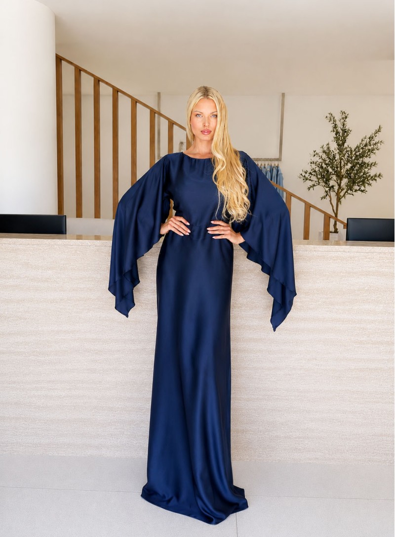 ΦΟΡΕΜΑ MAXI ΣΑΤΕΝ AIRY NAVY BLUE 26460 Κοκτέιλ Φορέματα