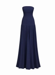 ΦΟΡΕΜΑ MAXI STRAPLESS ΜΕ ΕΣΑΡΠΑ NAVY BLUE 26462 Κοκτέιλ Φορέματα