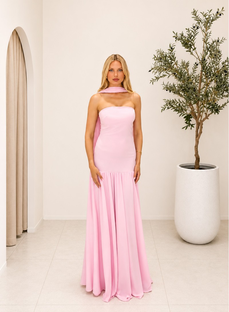 ΦΟΡΕΜΑ MAXI STRAPLESS ΜΕ ΕΣΑΡΠΑ ΡΟΖ 26462 Κοκτέιλ Φορέματα