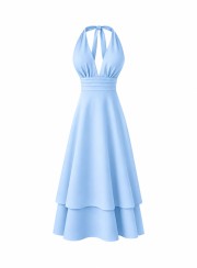 ΦΟΡΕΜΑ MIDI HALTER LAYERED ΓΑΛΑΖΙΟ 26463 Κοκτέιλ Φορέματα