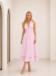 ΦΟΡΕΜΑ MIDI HALTER LAYERED ΡΟΖ 26463 Κοκτέιλ Φορέματα