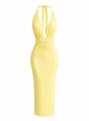 ΦΟΡΕΜΑ HALTER PRIMROSE BANANA 26464 Κοκτέιλ Φορέματα