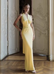 ΦΟΡΕΜΑ HALTER PRIMROSE BANANA 26464 Κοκτέιλ Φορέματα