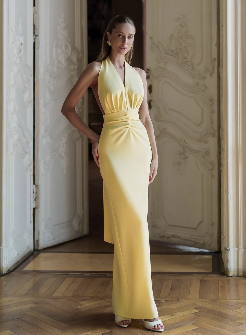 ΦΟΡΕΜΑ HALTER PRIMROSE BANANA 26464 Κοκτέιλ Φορέματα