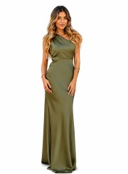 ΦΟΡΕΜΑ MAXI ONE SHOULDER BACKLESS ΧΑΚΙ 26465 Κοκτέιλ Φορέματα