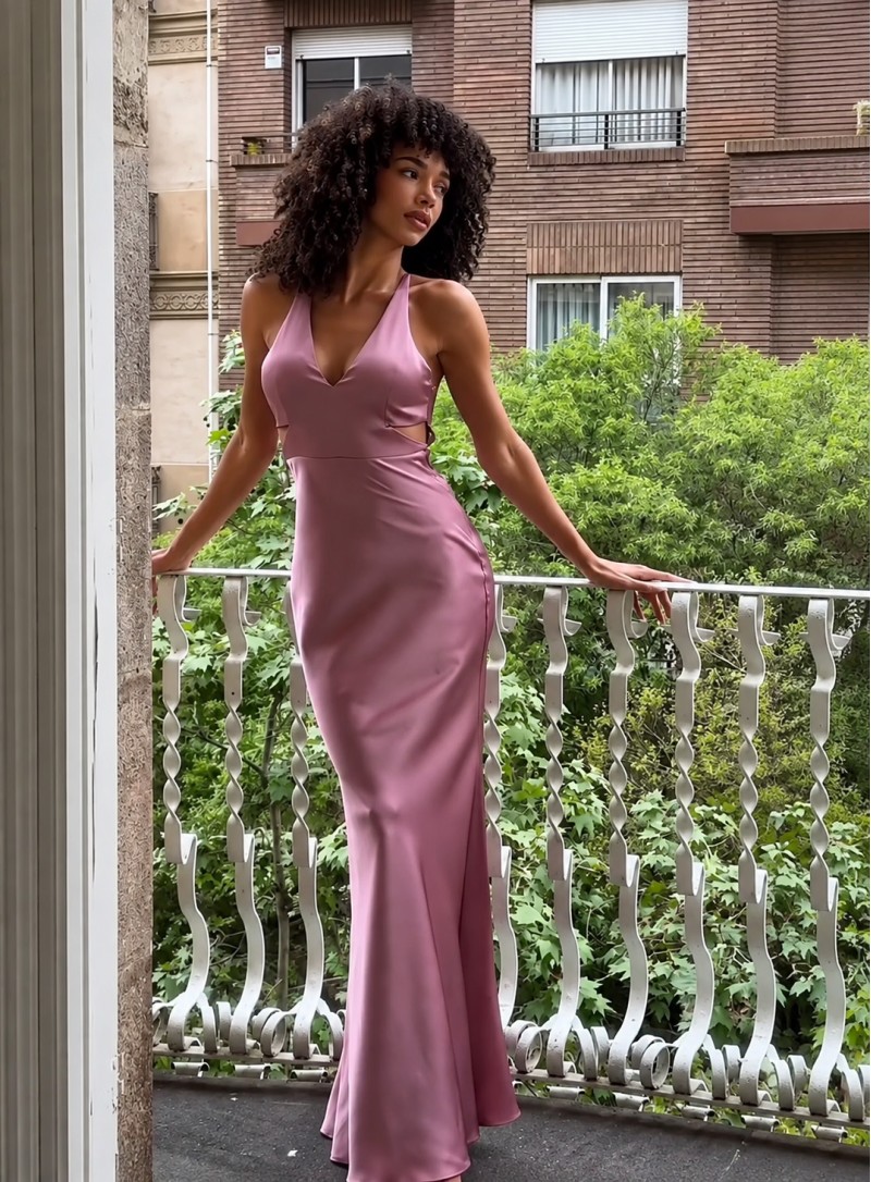 ΦΟΡΕΜΑ MAXI BACKLESS FIRE DUSTY ROSE 26470 Κοκτέιλ Φορέματα