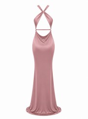 ΦΟΡΕΜΑ MAXI BACKLESS FIRE DUSTY ROSE 26470 Κοκτέιλ Φορέματα