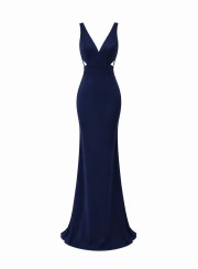 ΦΟΡΕΜΑ MAXI BACKLESS FIRE NAVY BLUE 26470 Κοκτέιλ Φορέματα
