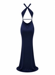 ΦΟΡΕΜΑ MAXI BACKLESS FIRE NAVY BLUE 26470 Κοκτέιλ Φορέματα