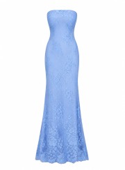 ΦΟΡΕΜΑ MAXI STRAPLESS LACE ΓΑΛΑΖΙΟ 26473 Κοκτέιλ Φορέματα