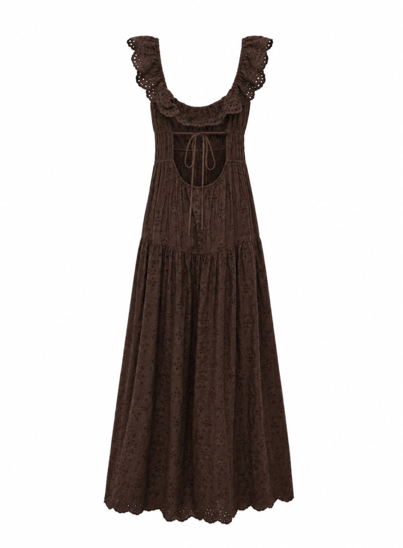 ΦΟΡΕΜΑ MAXI LACE BACKLESS CHOCOLA 26713 Κοκτέιλ Φορέματα